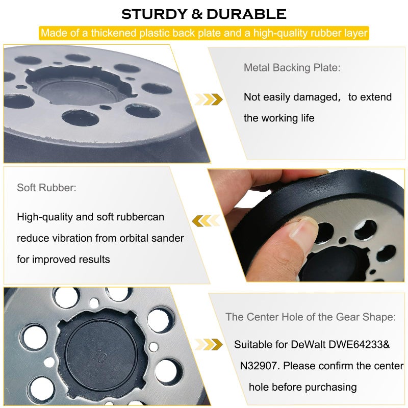 Tockrop Replacement Sanding Pad for DEWALT DWE6423/6423K, DWE6421/6421K, DCW210B Random Orbit Sanders - Direct Replacement for Pad Part Number DWE64233, N329079, RSP54 - Image 4